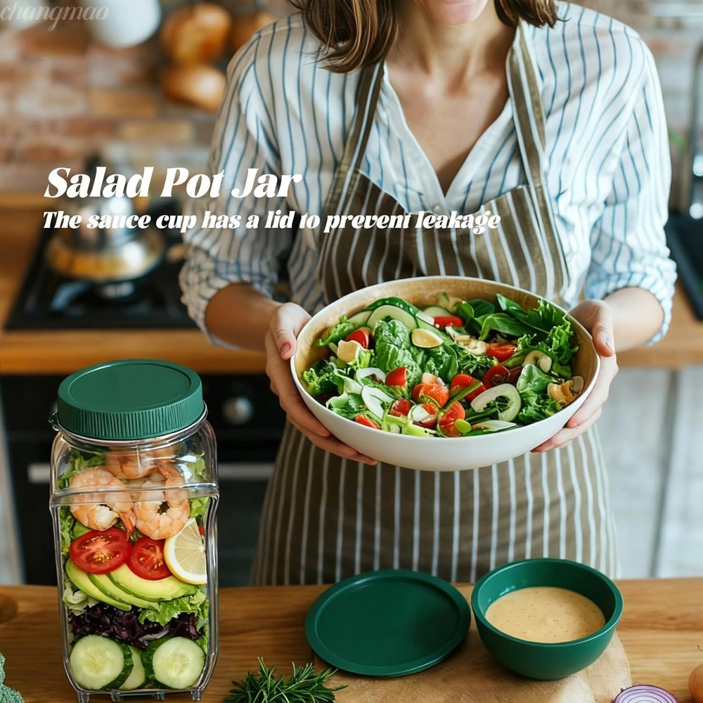 The Original Salad Pod LeakProof Portable Pod Jar Salad Jar With Side Opening Dressing Cup Perfect 4