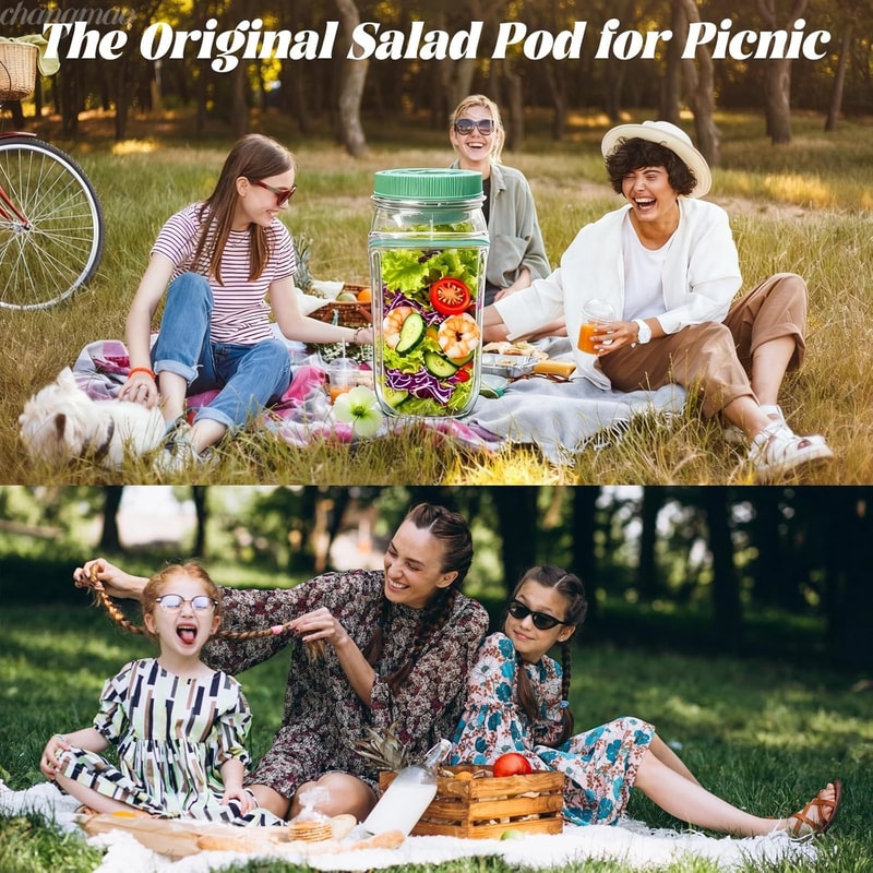 The Original Salad Pod LeakProof Portable Pod Jar Salad Jar With Side Opening Dressing Cup Perfect 5