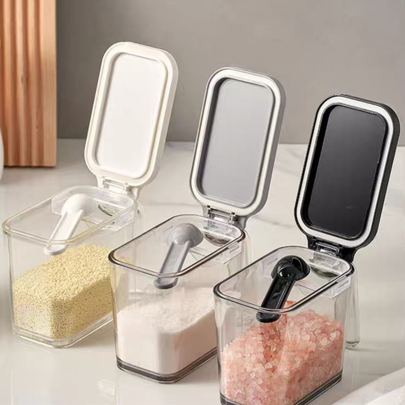 Sealed Pop-Top Seasoning Box with Spoon, Household Moisture-Proof Seasoning Bottle, Msg Salt Seasoning Storage Box