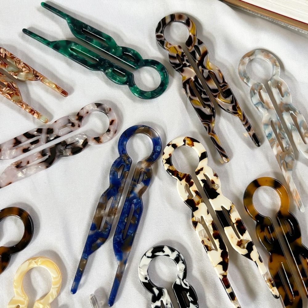 Fashion Design Hair Bun U-Shaped Hair Sticks, Acetate Clip Hairpins, Sweet Hair Accessories for Women, Meatball Head