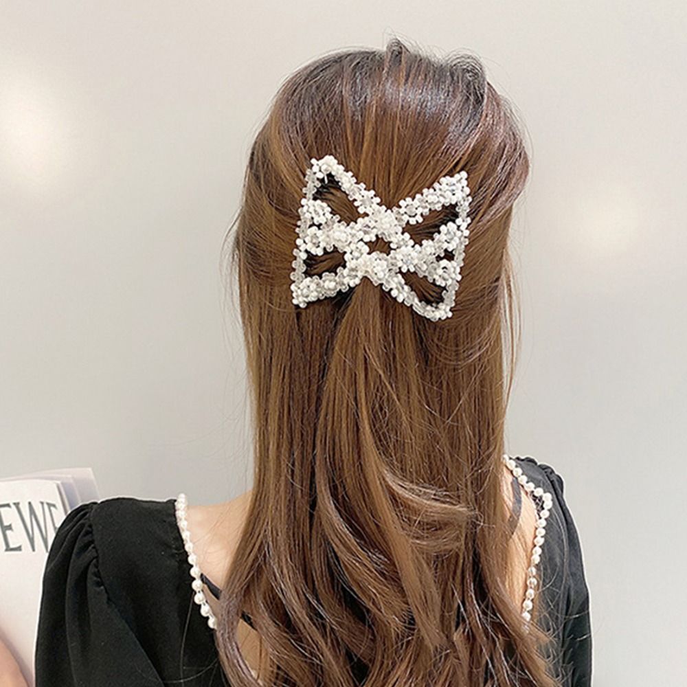 Plastic Pearl Elastic Hairpin Butterfly Fancy Clip Double Side Bun Rhombus Combs Hair Styling Tool 1