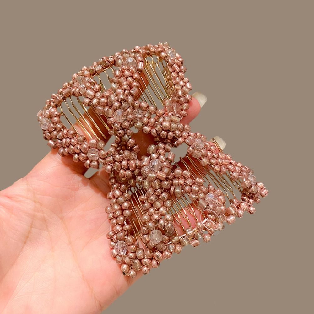 Plastic Pearl Elastic Hairpin Butterfly Fancy Clip Double Side Bun Rhombus Combs Hair Styling Tool 7