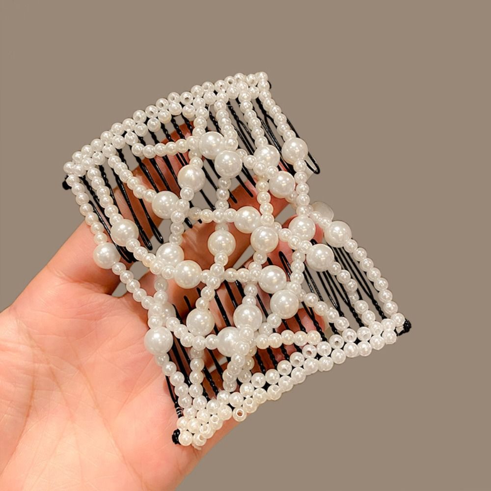 Plastic Pearl Elastic Hairpin Butterfly Fancy Clip Double Side Bun Rhombus Combs Hair Styling Tool 6