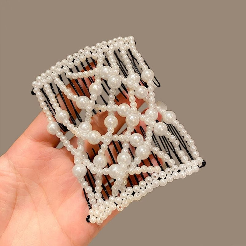 Plastic Pearl Elastic Hairpin Butterfly Fancy Clip Double Side Bun Rhombus Combs Hair Styling Tool 6