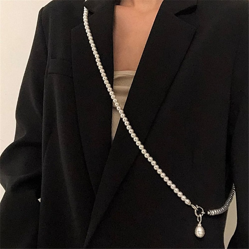 Necklace Fashion Pearl Pendant, Cool Suit Crossbody Chain, Niche Design Decorative Chain