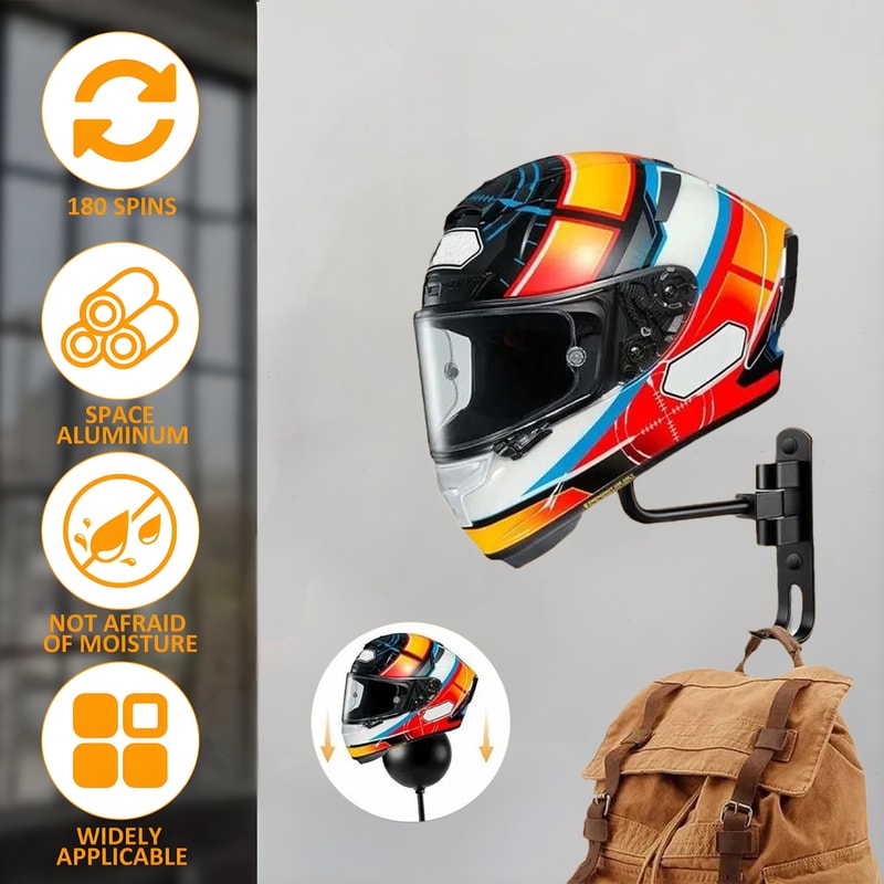 Motorcycle Helmet Rack Wall Mount Rotation Helmet Holder With Hooks Ideal For Coats Caps Bike Rugby 0