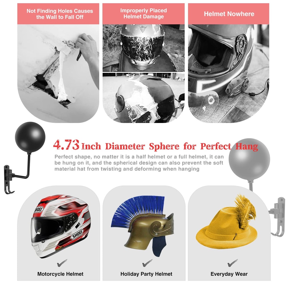 Motorcycle Helmet Rack Wall Mount Rotation Helmet Holder With Hooks Ideal For Coats Caps Bike Rugby 3