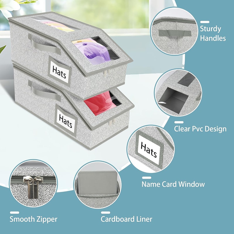 Foldable Hat Storage Boxes Upgraded Visible Baseball Cap Storage Organizers Nonwoven Dustproof Hats 2