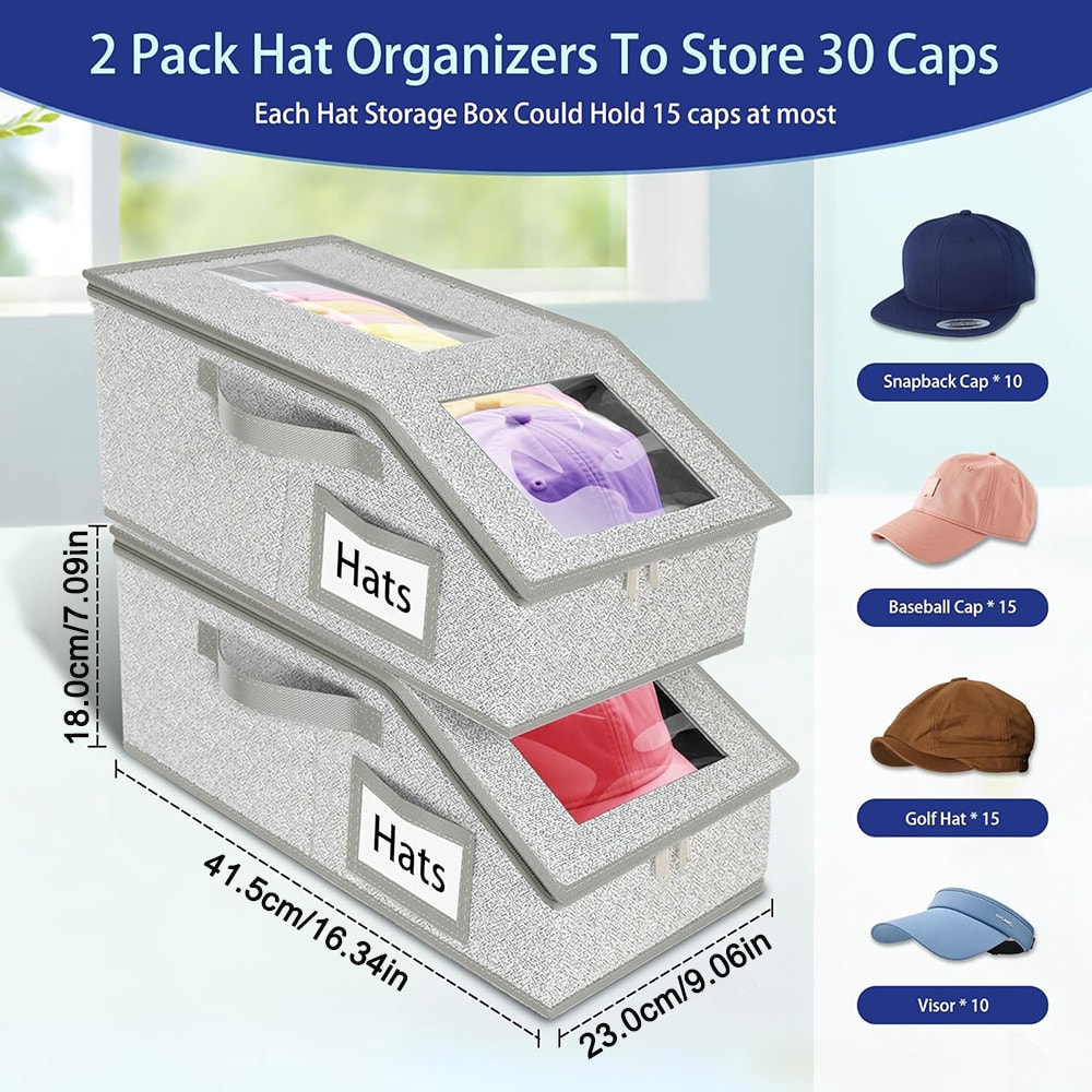 Foldable Hat Storage Boxes Upgraded Visible Baseball Cap Storage Organizers Nonwoven Dustproof Hats 5