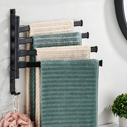 swivel bathroom towel rail, multifunctional space aluminium wall towel holder, no-drill towel rack for bathroom accessor
