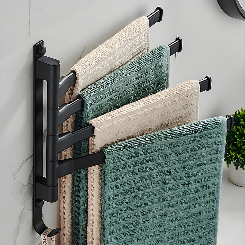 Swivel Bathroom Towel Rail Multifunctional Space Aluminium Wall Towel Holder NoDrill Towel Rack For 1