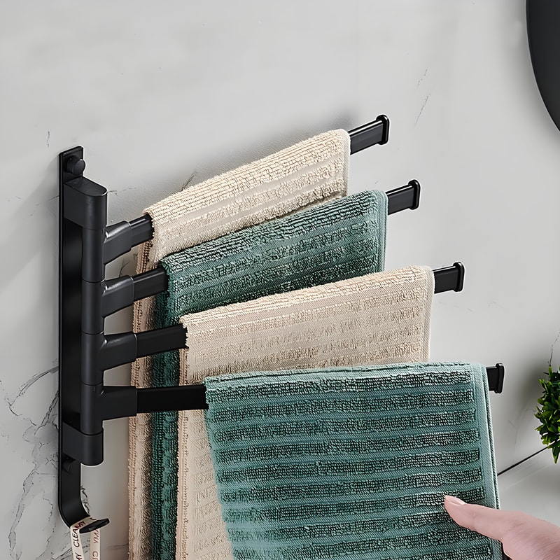 Swivel Bathroom Towel Rail Multifunctional Space Aluminium Wall Towel Holder NoDrill Towel Rack For 2