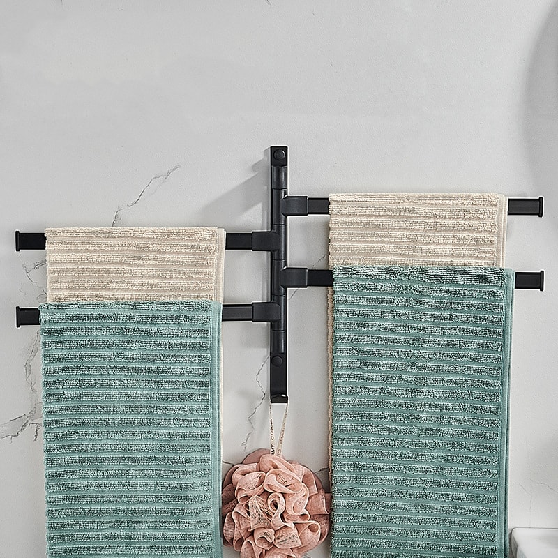 Swivel Bathroom Towel Rail Multifunctional Space Aluminium Wall Towel Holder NoDrill Towel Rack For 4