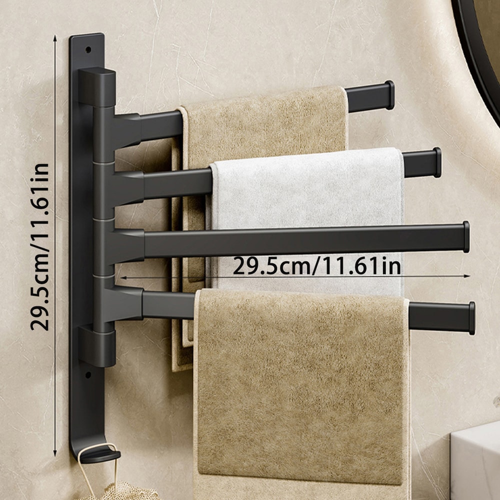 Swivel Bathroom Towel Rail Multifunctional Space Aluminium Wall Towel Holder NoDrill Towel Rack For 8