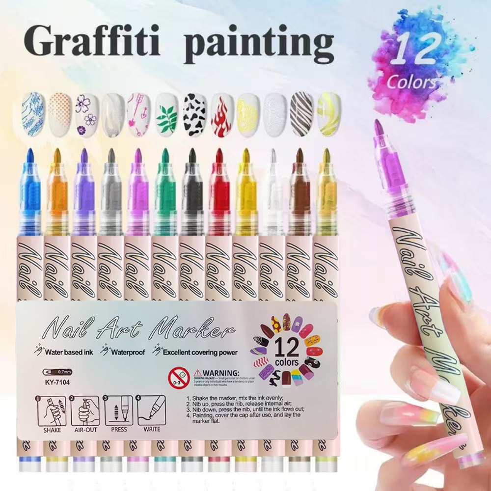 Colors Acrylic Paint Pen Set, Nail Point Graffiti Dotting Pen, Drawing Painting Markers for DIY Nail Art, Manicure Tools