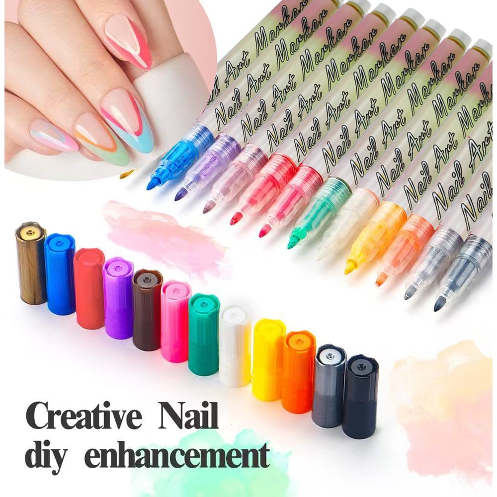 Colors Acrylic Paint Pen Set, Nail Point Graffiti Dotting Pen, Drawing Painting Markers for DIY Nail Art, Manicure Tools