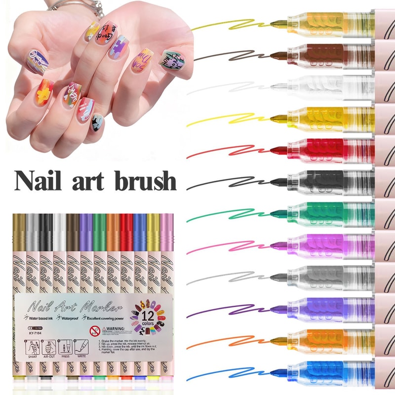 Colors Acrylic Paint Pen Set, Nail Point Graffiti Dotting Pen, Drawing Painting Markers for DIY Nail Art, Manicure Tools