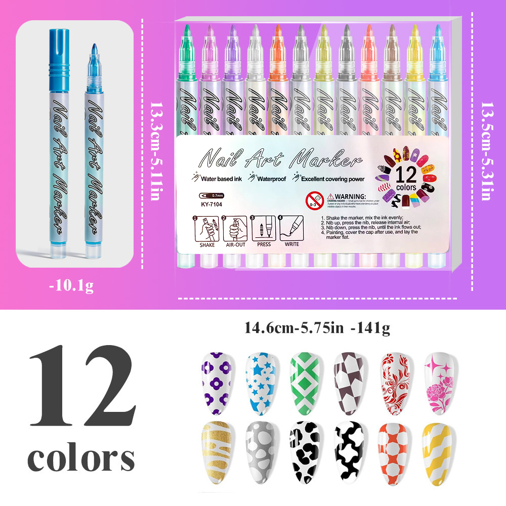 Colors Acrylic Paint Pen Set, Nail Point Graffiti Dotting Pen, Drawing Painting Markers for DIY Nail Art, Manicure Tools