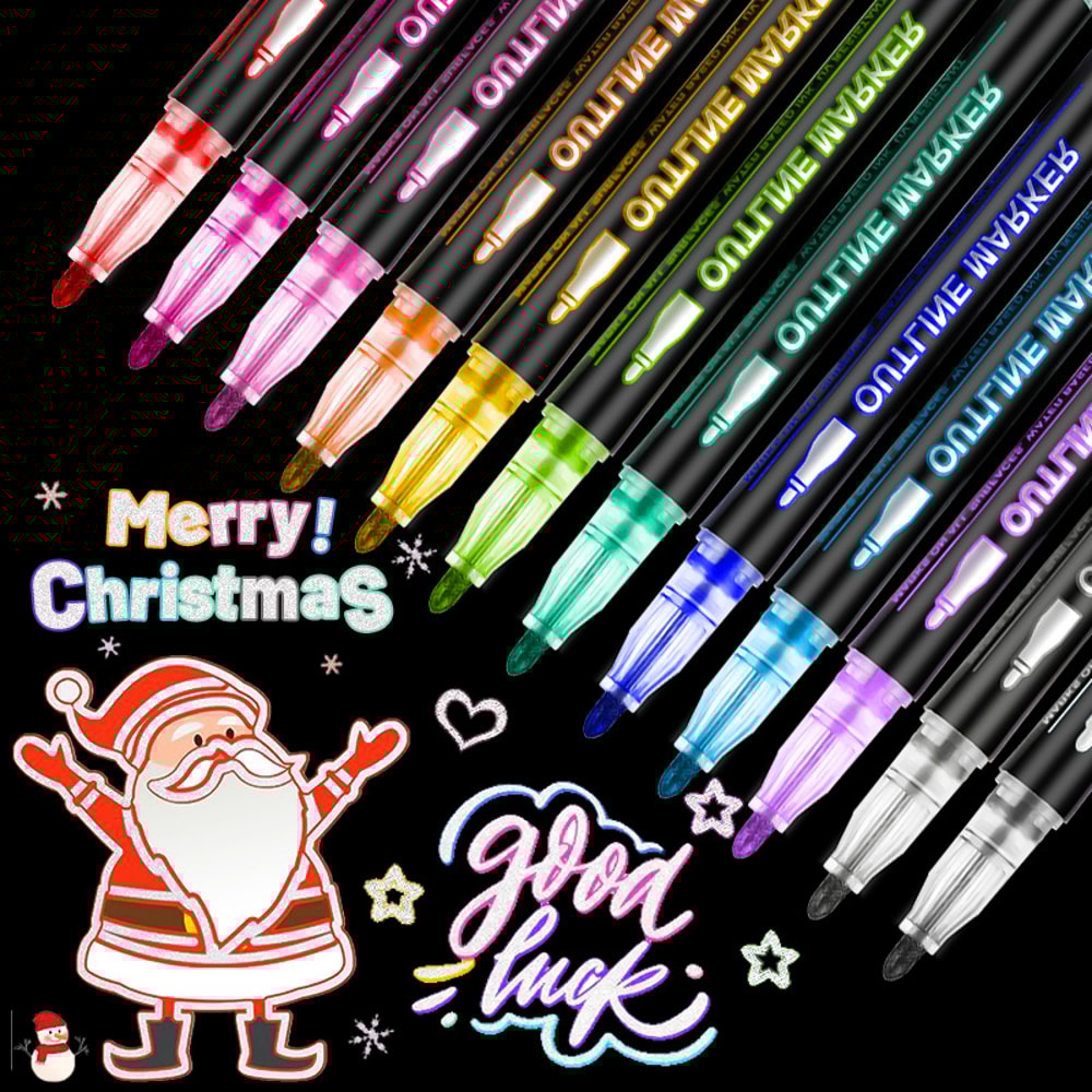 DIY Graffiti Outline Marker Pen Double Line Art Pen Highlighter For Scrapbook Poster And Card Desig
