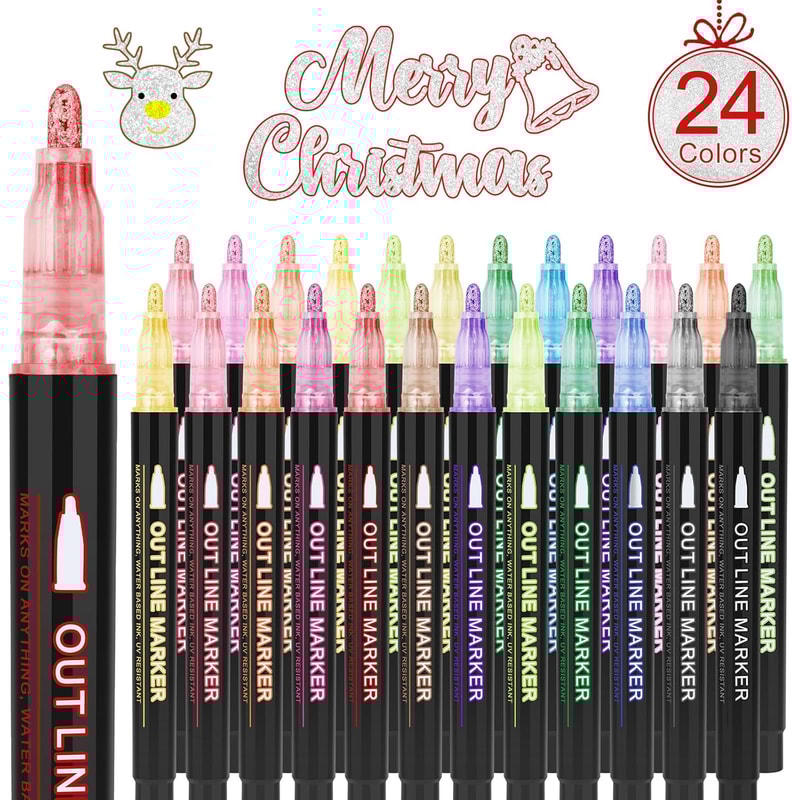 DIY Graffiti Outline Marker Pen Double Line Art Pen Highlighter For Scrapbook Poster And Card Desig