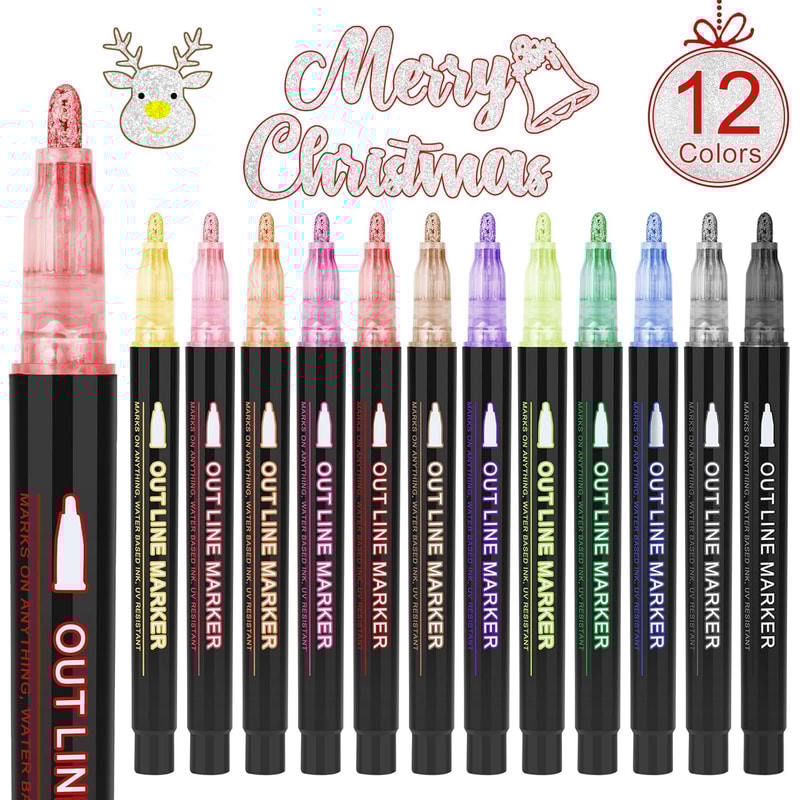 DIY Graffiti Outline Marker Pen Double Line Art Pen Highlighter For Scrapbook Poster And Card Desig