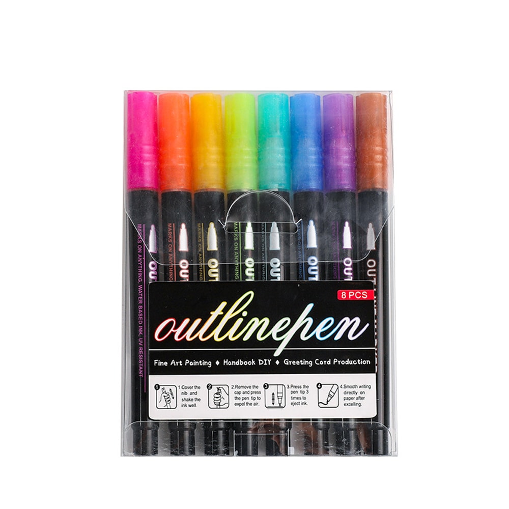 DIY Graffiti Outline Marker Pen Double Line Art Pen Highlighter For Scrapbook Poster And Card Desig