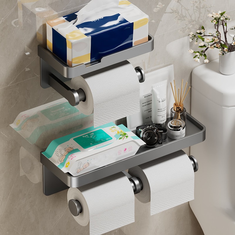 Space Aluminum Toilet Paper Holder, Bathroom Wall Mount, Phone Holder Shelf, Towel Roll Shelf, Bathroom Accessories