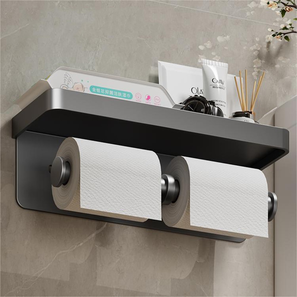 Space Aluminum Toilet Paper Holder, Bathroom Wall Mount, Phone Holder Shelf, Towel Roll Shelf, Bathroom Accessories
