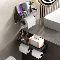 modern toilet paper holder, aluminium double roll tissue holder, mobile phone shelf, storage organizer for bathroom