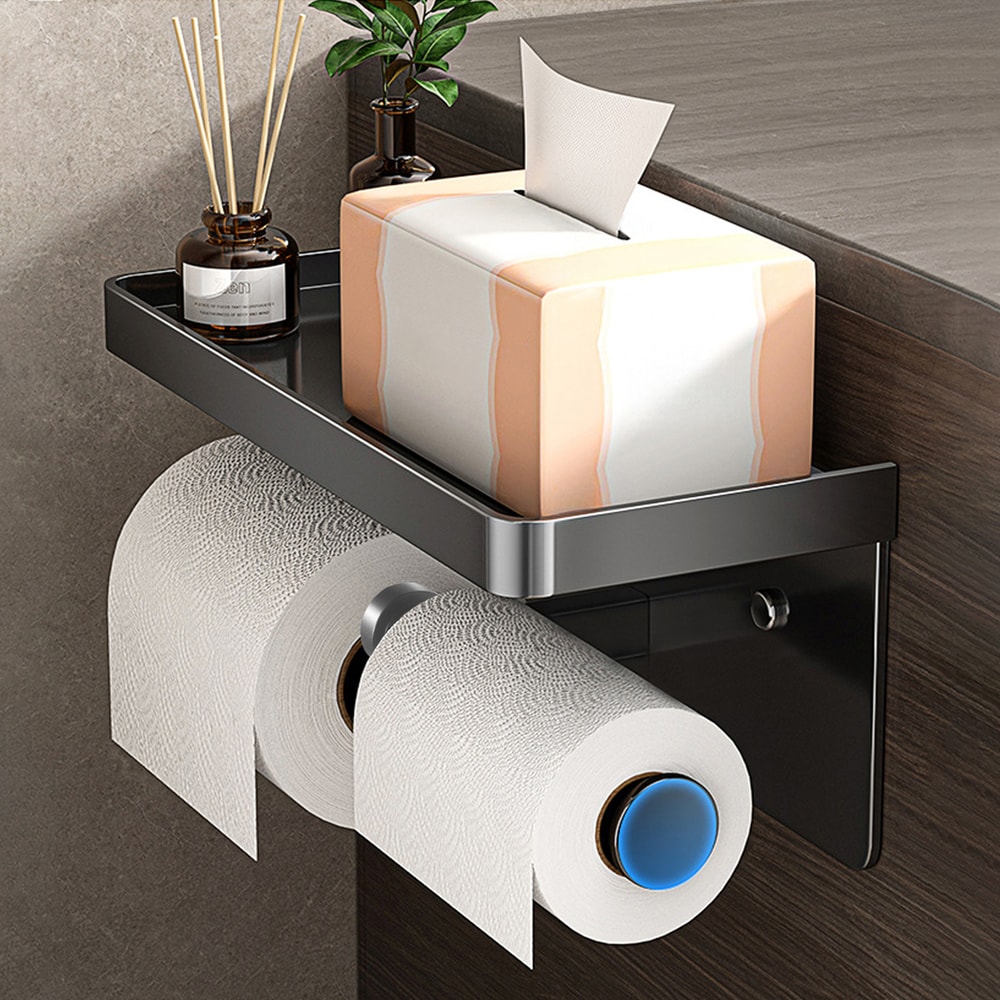 Modern Toilet Paper Holder, Aluminium Double Roll Tissue Holder, Mobile Phone Shelf, Storage Organizer for Bathroom
