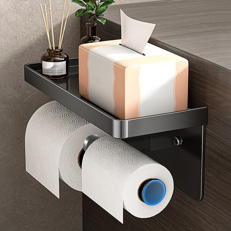 Modern Toilet Paper Holder, Aluminium Double Roll Tissue Holder, Mobile Phone Shelf, Storage Organizer for Bathroom