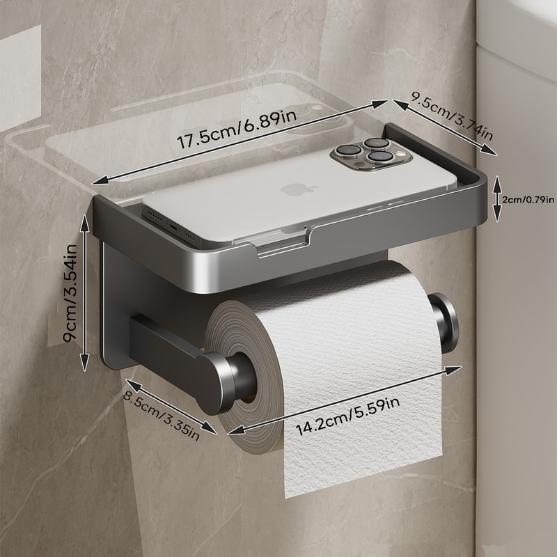 Modern Toilet Paper Holder, Aluminium Double Roll Tissue Holder, Mobile Phone Shelf, Storage Organizer for Bathroom