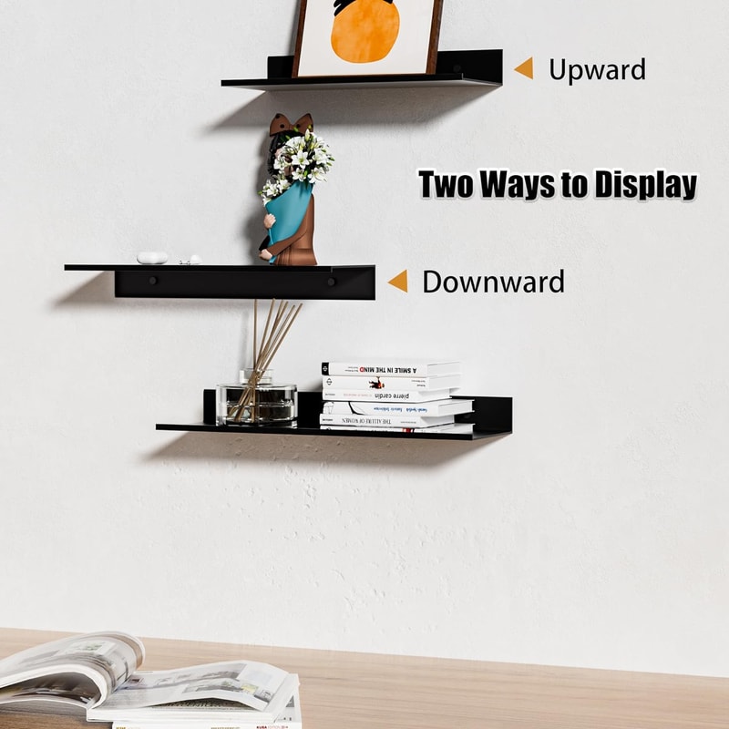 Bath Storage Rack Wall Shelves, Floating Matte Black Bathroom Kitchen Organizer, Metal Shower No Drill Accessories, Home