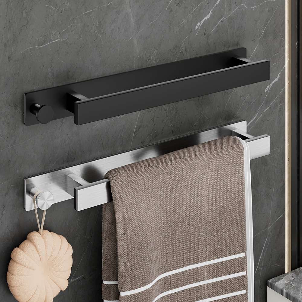 Stainless Steel Bathroom Towel Racks with Hooks, No Drill Wall Storage Organizer, Towel Holder for Bathroom Accessories