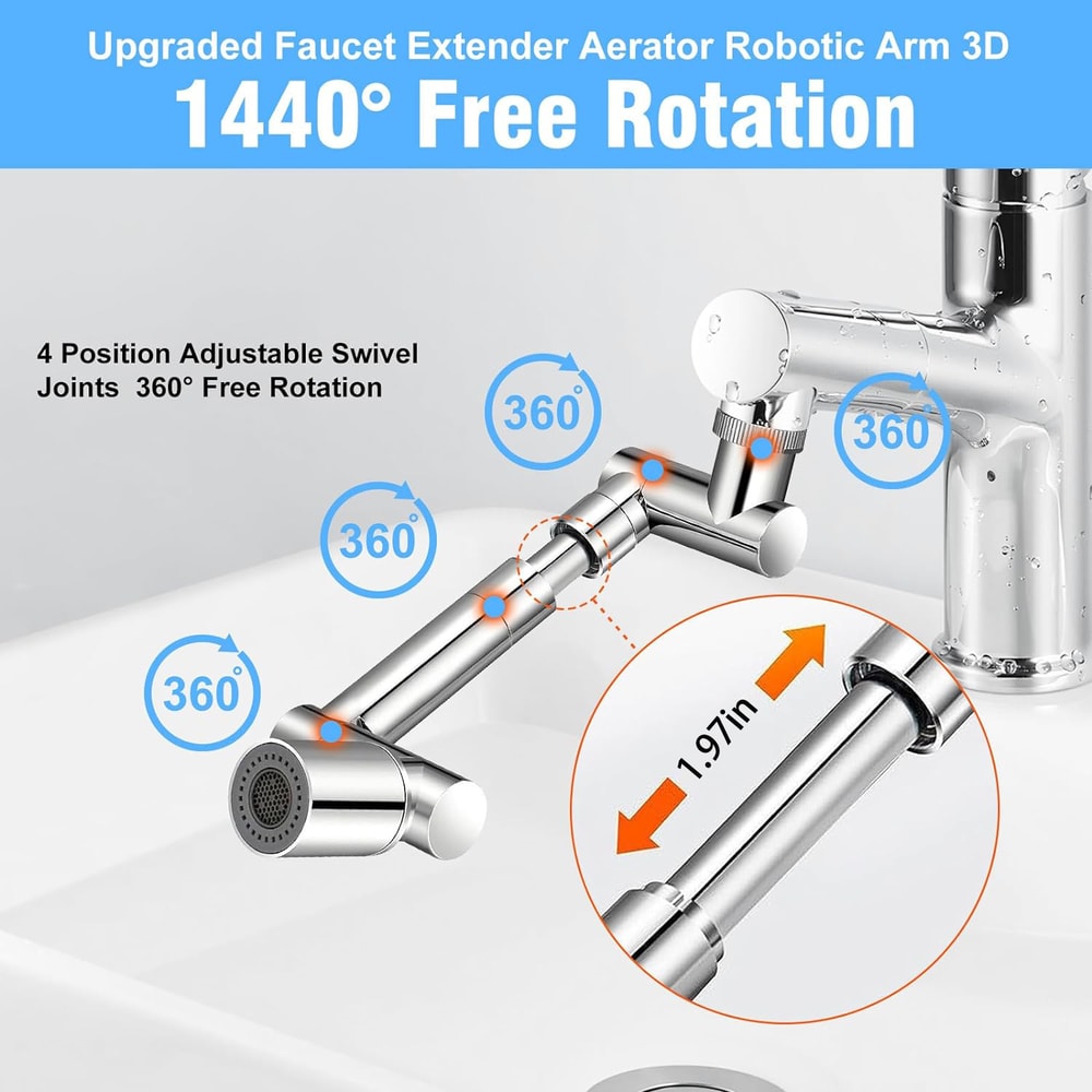 Retractable Universal Swivel Robotic Arm Faucet Extender For Kitchen Sink Water Flow Modes 3
