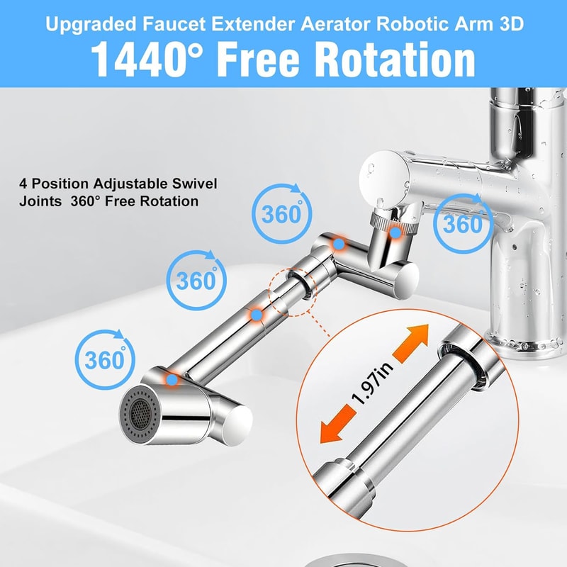 Retractable Universal Swivel Robotic Arm Faucet Extender For Kitchen Sink Water Flow Modes 3