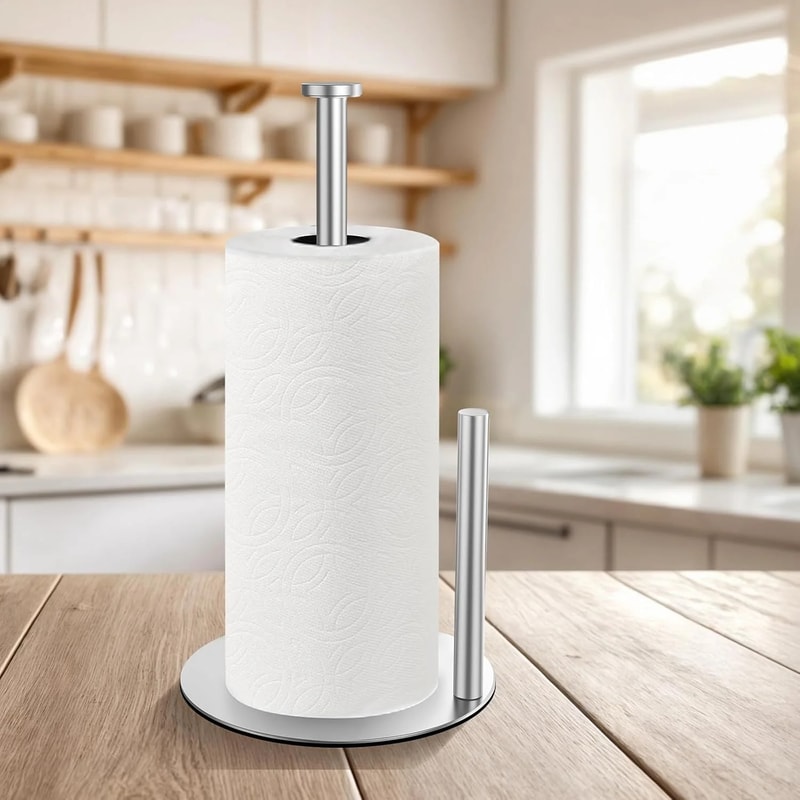Kitchen Roll Organizer, Stainless Steel Paper Towel Holder with Weighted Base for Kitchen Countertop