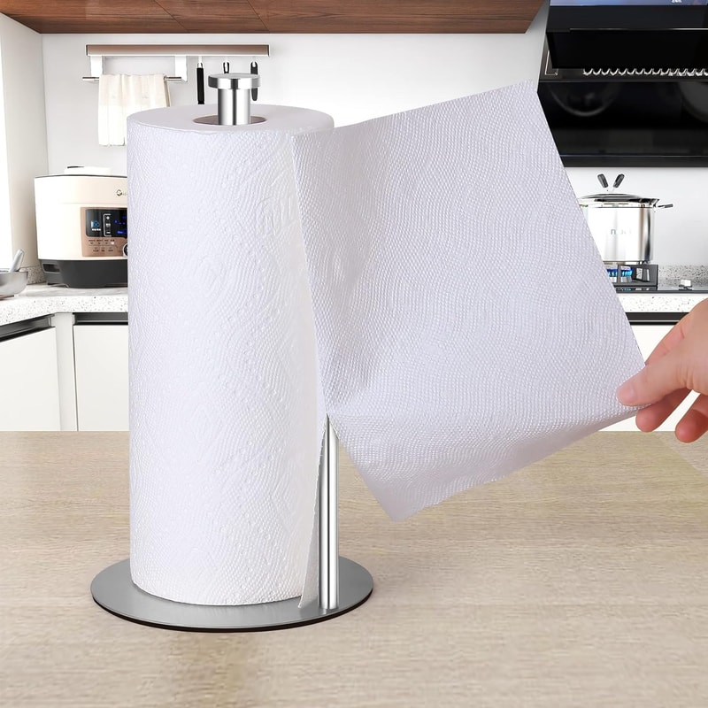 Kitchen Roll Organizer, Stainless Steel Paper Towel Holder with Weighted Base for Kitchen Countertop