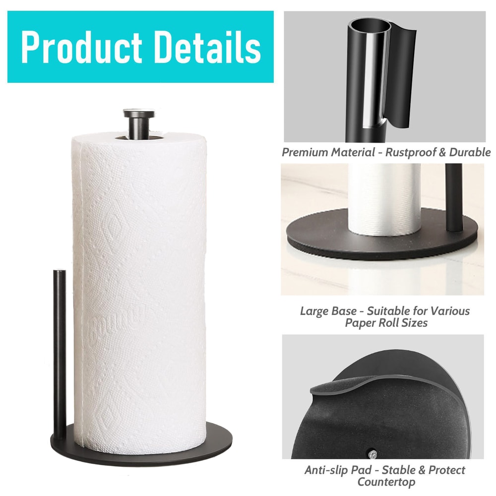 Kitchen Roll Organizer, Stainless Steel Paper Towel Holder with Weighted Base for Kitchen Countertop