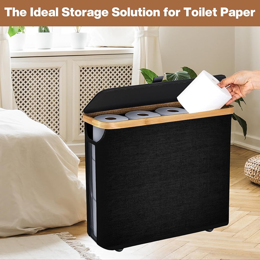 Foldable Large Capacity Toilet Paper Storage Basket, Bathroom Organizer with Lid