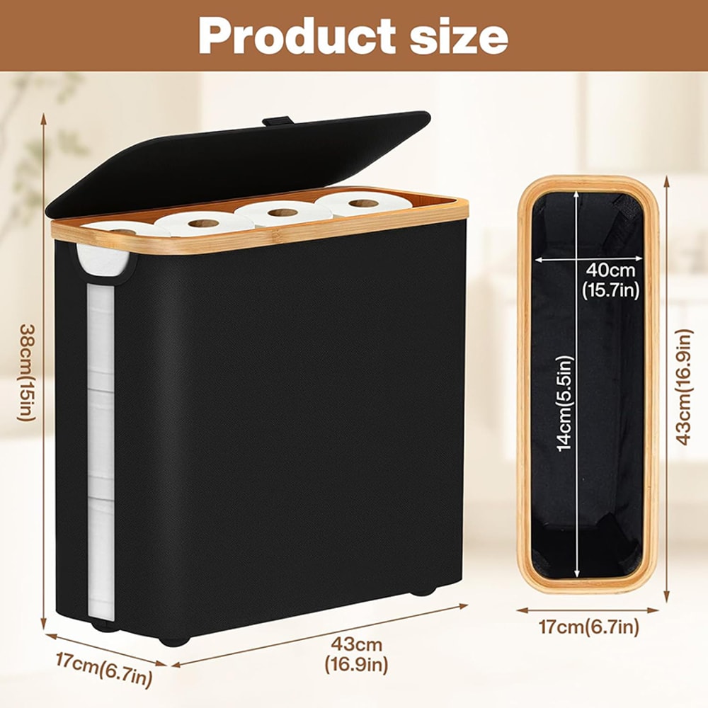 Foldable Large Capacity Toilet Paper Storage Basket, Bathroom Organizer with Lid