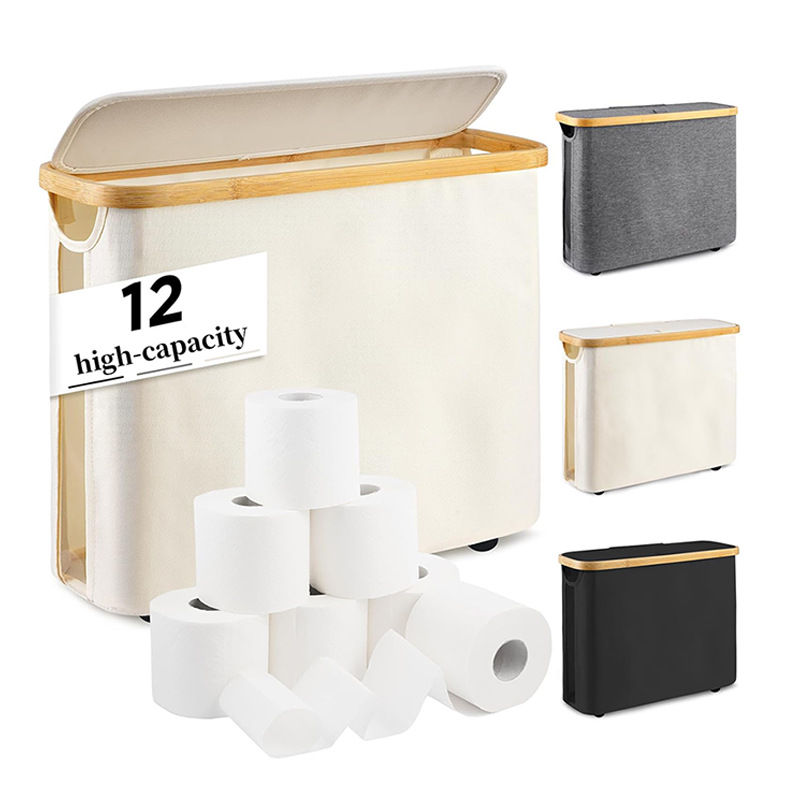 Foldable Large Capacity Toilet Paper Storage Basket, Bathroom Organizer with Lid