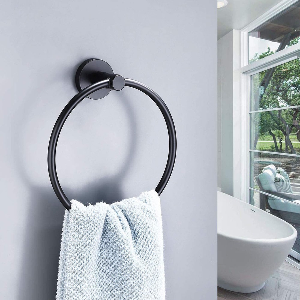 Bathroom Towel Ring, Stainless Steel, Matte Black Hand Towel Holder, Round Towel Hanger, Hardware Accessories Storage