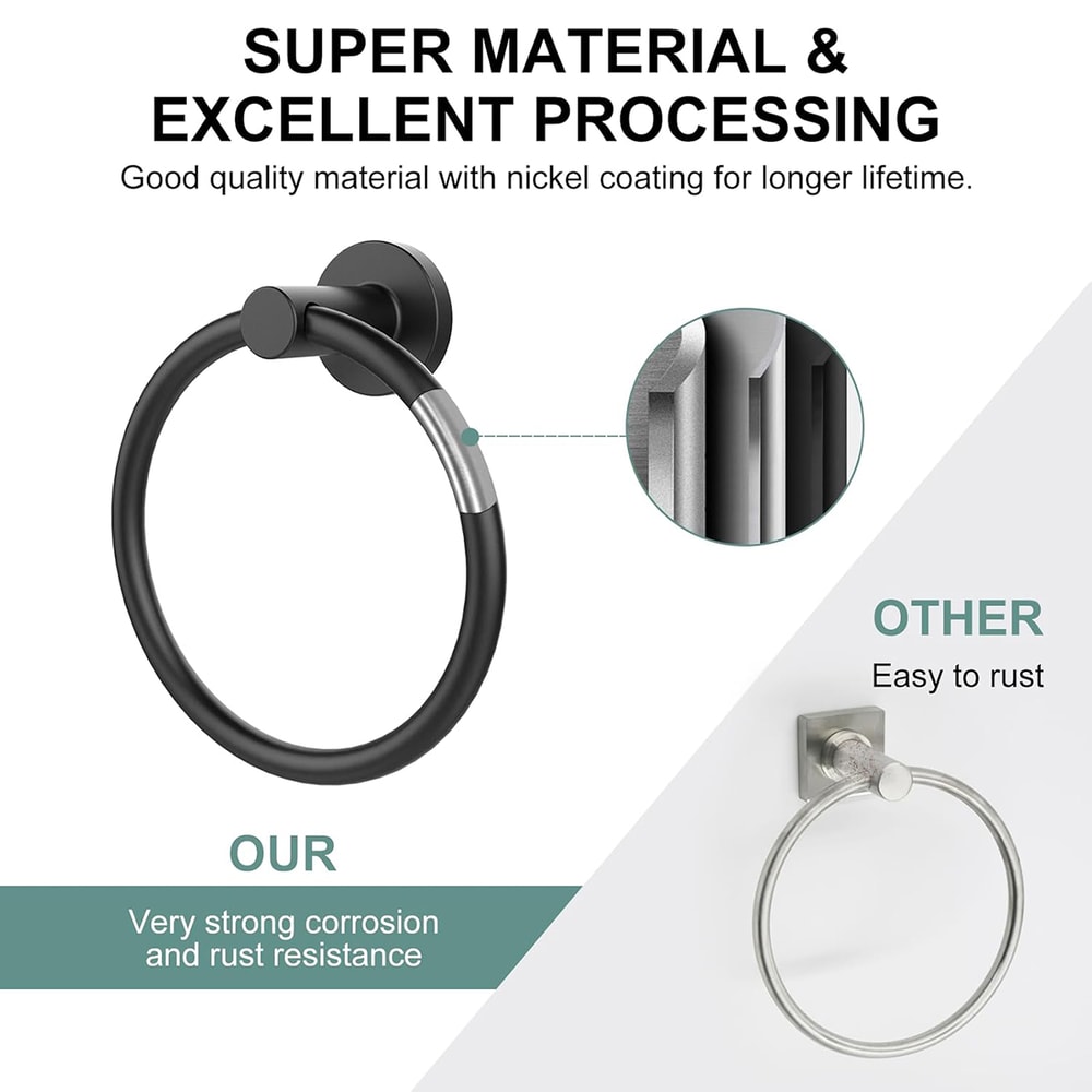Bathroom Towel Ring, Stainless Steel, Matte Black Hand Towel Holder, Round Towel Hanger, Hardware Accessories Storage