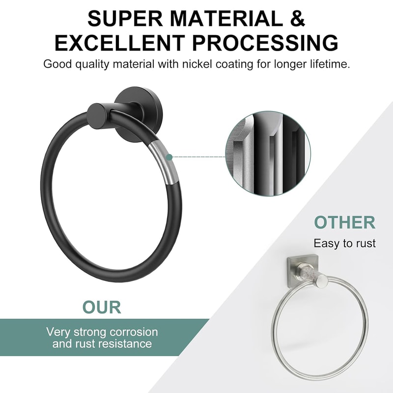 Bathroom Towel Ring, Stainless Steel, Matte Black Hand Towel Holder, Round Towel Hanger, Hardware Accessories Storage