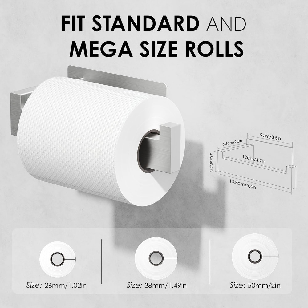 Stainless Steel Toilet Paper Holder, Adhesive Tissue Hanger, Waterproof Paper Towels Stand