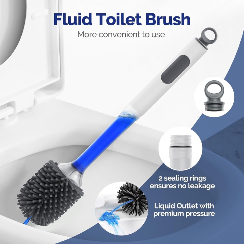 Silicone Toilet Brush Holder Set Refillable Handle Dispenser Toilet Cleaning Brush Bathroom Accesso 2