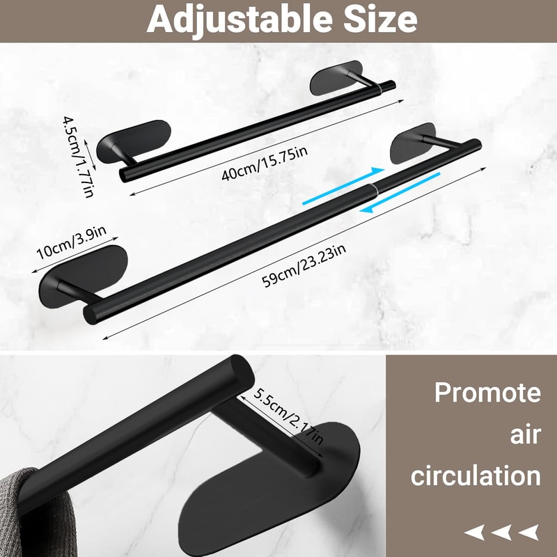 Drillless Bathroom Towel Rack Stainless Bathroom Towel Hanger Retractable Adhesive Towel Holder Rai