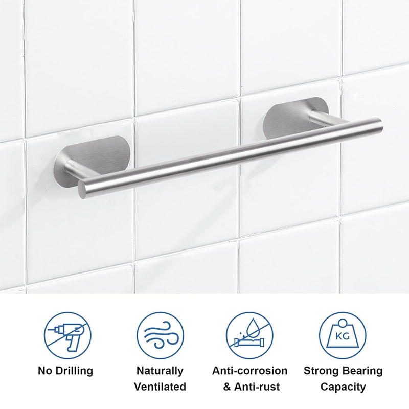 Wall Hanging Towel Holder, Stainless Steel Self Adhesive Towel Rack for Bathroom, Kitchen