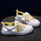 Womens White Casual Shoes, Fish-mouth Sandals, Metal Decorative Transparent Mesh Shoes, Large Zapatos Para Mujer
